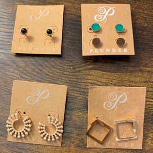 Plunder Assorted Women’s Earring Set - Green, Black, Pearl, Brown, Gold